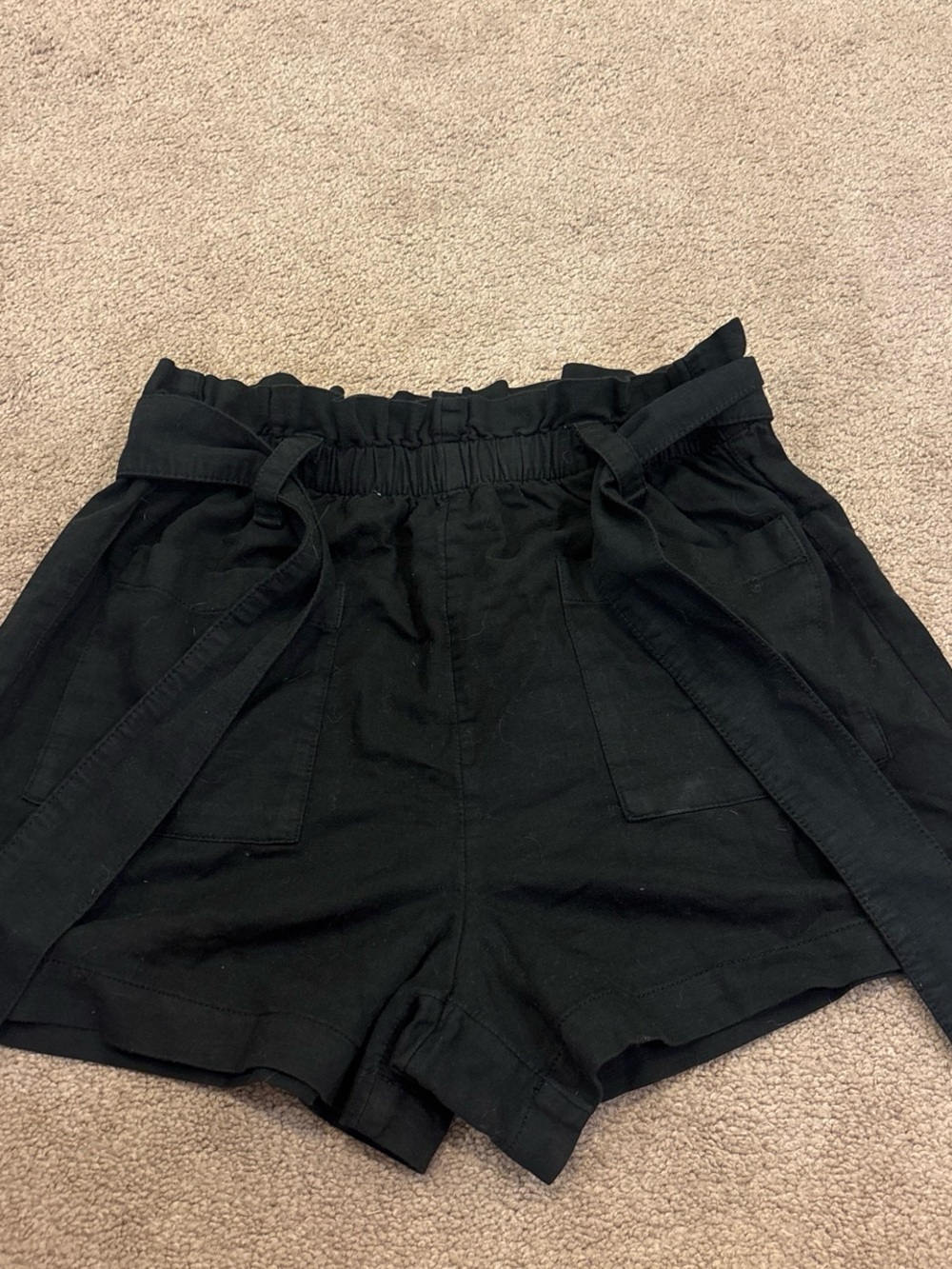 LC Lauren Conrad Black Linen High-Waist Shorts with Self-Tie